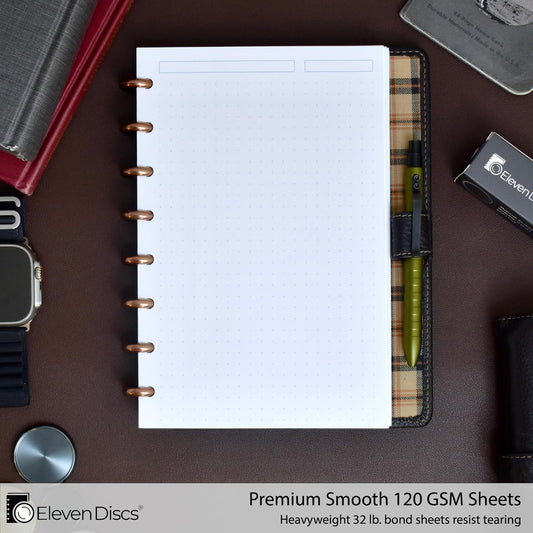 Eleven Discs Discbound Paper, Junior Size Mileage Log Sheets - Premium 120gsm Heavyweight Notebook & Planner Refills - 8 Discs, 5.5 x 8.5 in - Punched for Circa, Arc, TUL (50 Sheets)