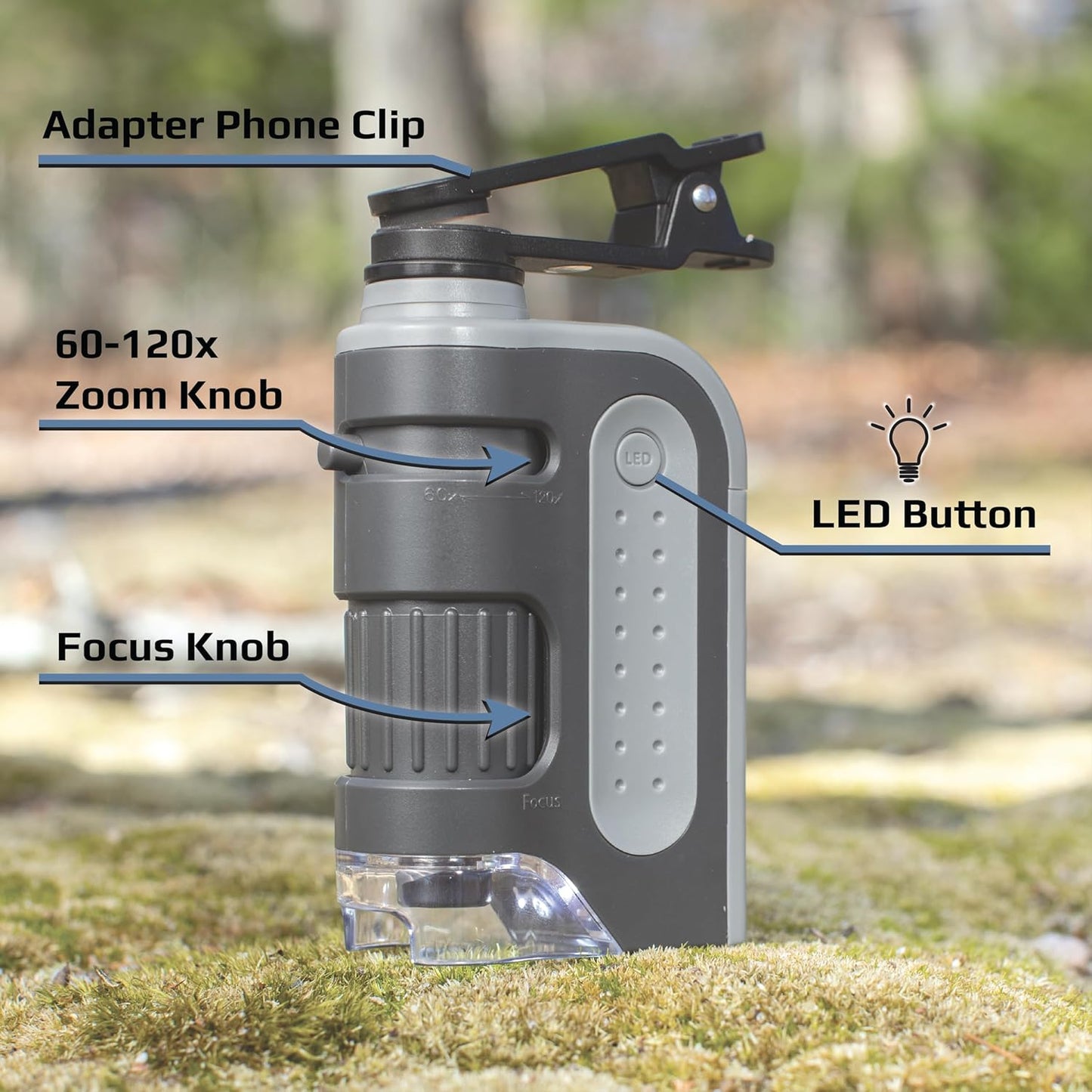Carson MicroBrite Plus 60x-120x Accurate LED Lighted Pocket Microscope, Portable Educational STEM Toy, Mini Handheld Microscope for Student Science Lab (MM-300) , Grey