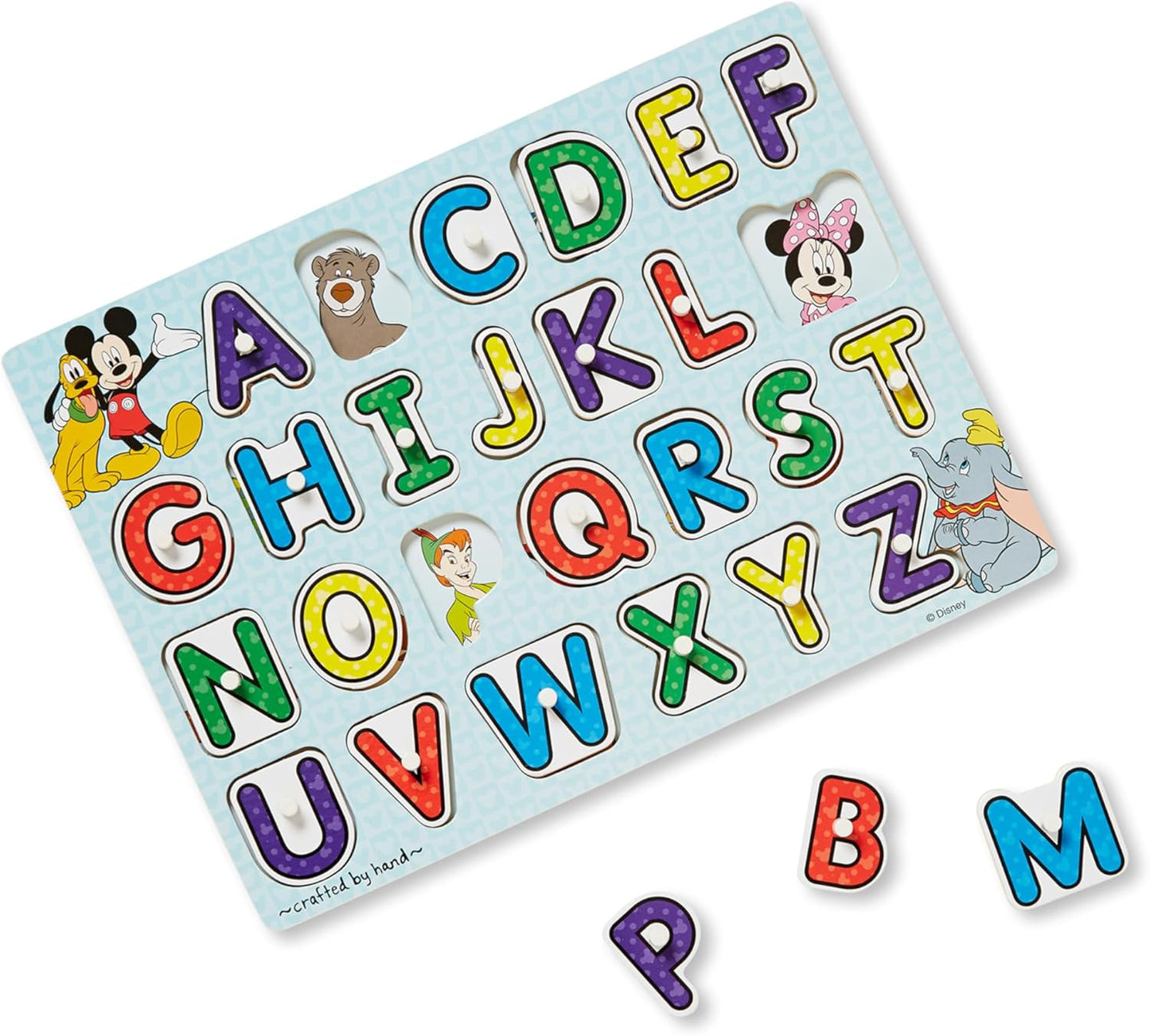 Melissa & Doug Disney Wooden Peg Puzzles Set: Letters, Numbers, and Shapes and Colors