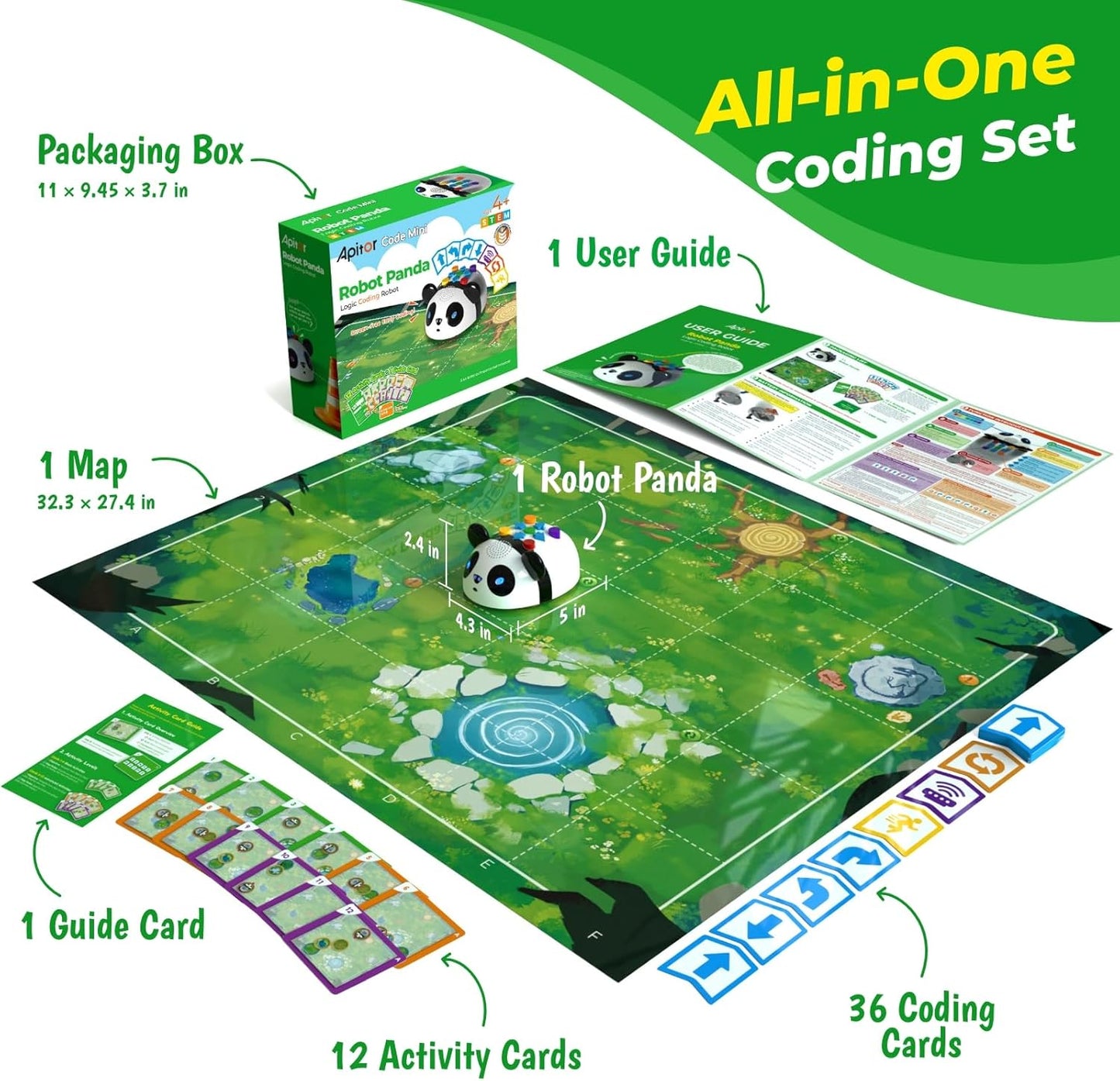 Apitor Robot Panda Coding Robot Activity Set - 48 Pieces, Screen-Free STEM Learning Toy with Smart Sensing & Loops, Educational Programming Gift for Kids Ages 4-5