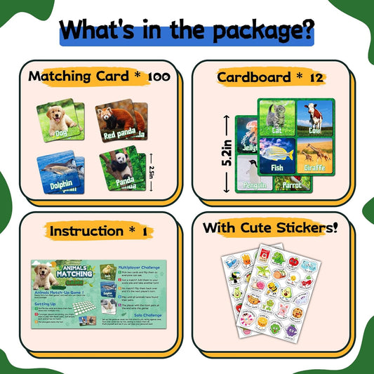 zheyistep 100 PCS Animal Matching Game for Kids Toddlers Memory Game, Animal Match Game Concentration Card Game for Boys Girls Preschool Learning Activities