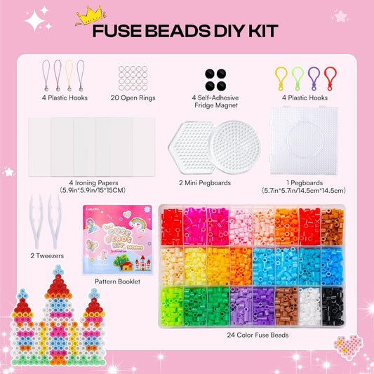 Caydo 10mm Large Fuse Bead Kit, 8 Colors Melty Beads with Storage Box for Craft, XL Iron Beads Set Including 2 Pegboards, Ironing Paper for Art and Craft Project, Birthday