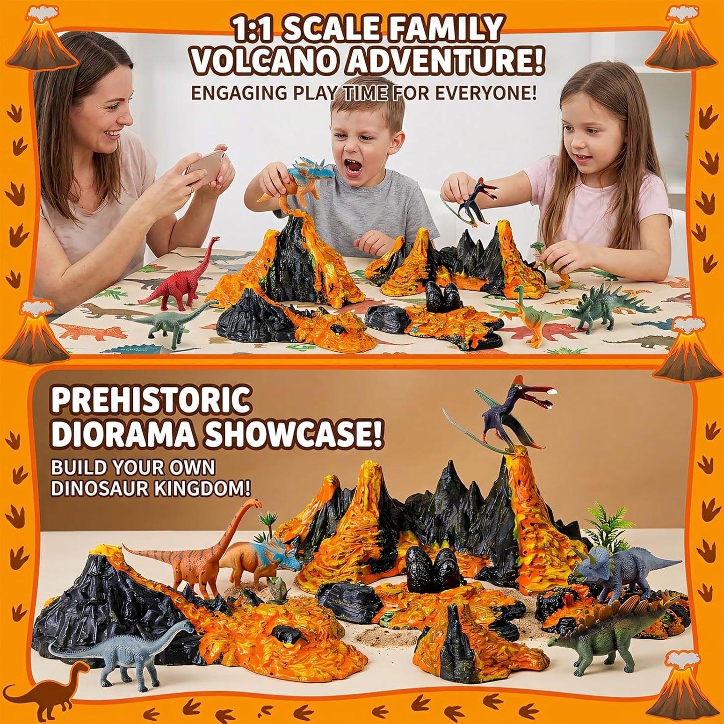 Aydinids 6 Pcs Mini Volcano Model with 12 Pcs Mini Dinosaur Figurines Plastic Dinosaurs Figurines Artificial Volcano Set for Dinosaur Cake Topper Birthday Gifts Party Supplies