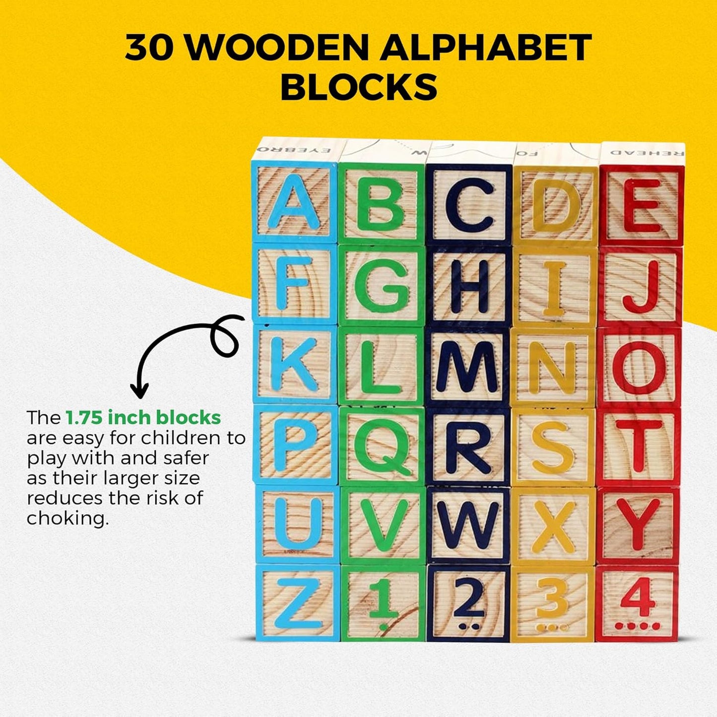 OWT Wooden Alphabet Blocks for Toddlers | 30 Piece Educational ABC Blocks with Letters, Numbers, Symbols & Sign Language | Baby Wooden Blocks for Stacking, Learning & Building Fun Ages 1-3+