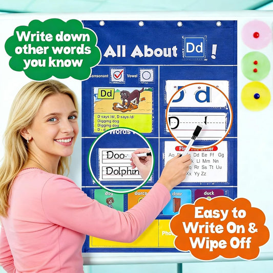 Alphabet Learning Pocket Chart ABC Flash Cards Alphabet Wall Chart Learning Games, Handwriting Practice Letter Tracing for Kids, Preschool Kindergarten Teacher Teaching Learning Activities Must Haves