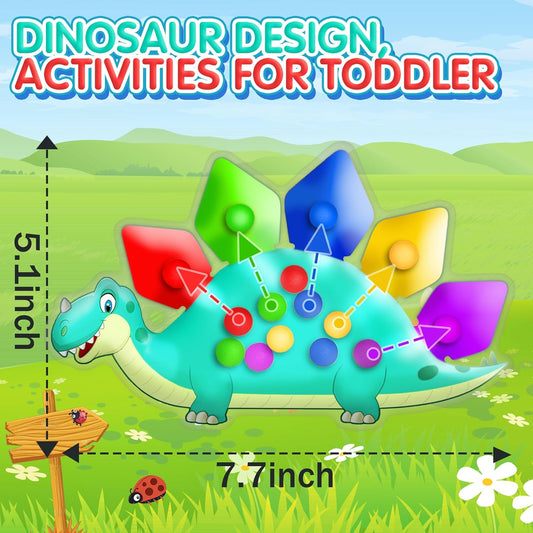 Dinosaur Color Sorting Sensory Toy Travel Toys for Toddler 1-3 Roadtrip Essenstial for Toddlers Boys Gifts Fine Motor Autism Fidget Montessori Preschool Activities for Kid Christmas Stocking Stuffer