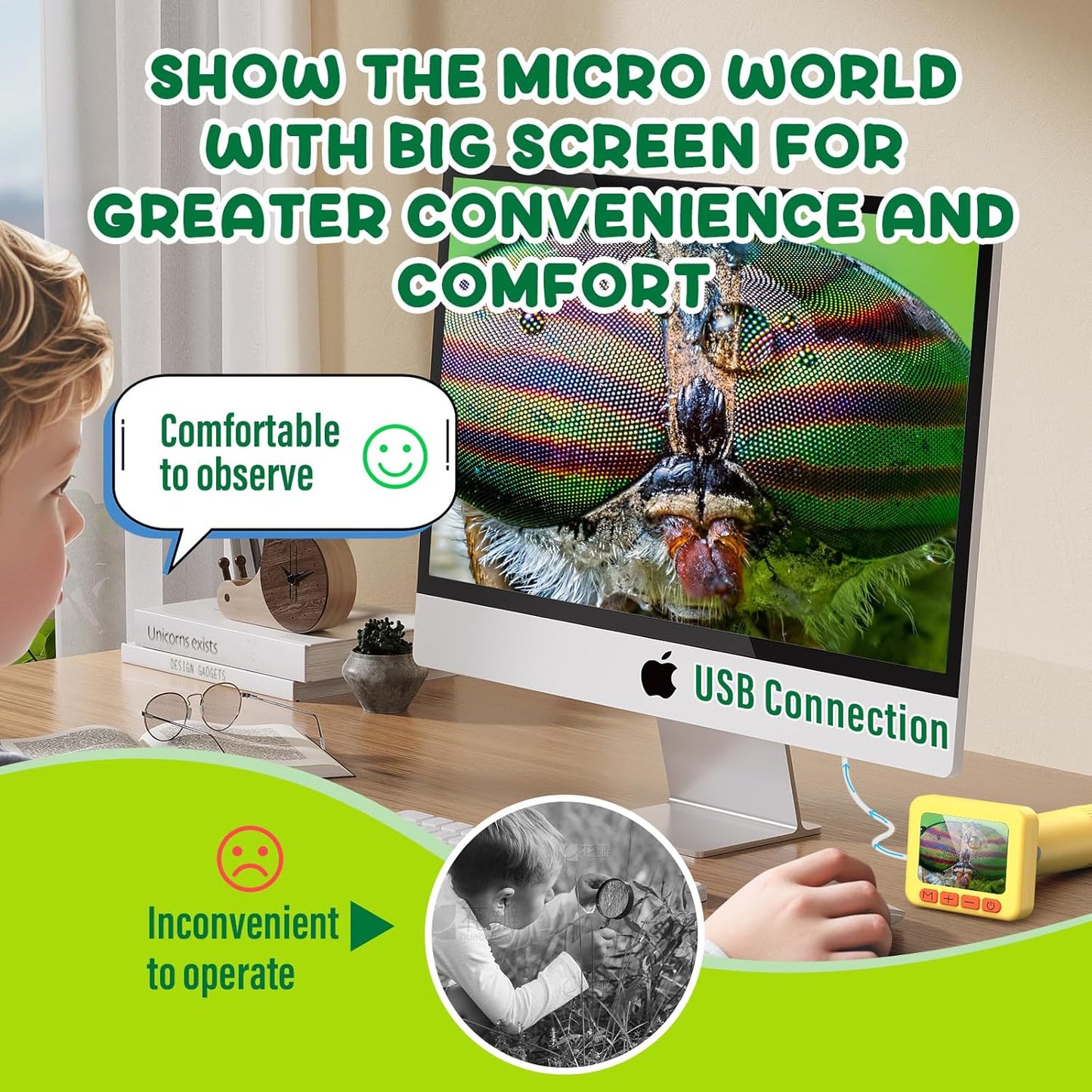 IMICHI Microscope for Kids 50X-1000X Magnification- 2 inch IPS HD Screen, 32GB storage Card, 1080P Video, 2-Hour Battery Life, Easy Carry, Slides Included - Perfect Science Kit Gift for Kids Ages 8-12