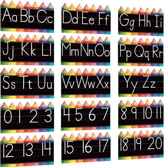 Alphabet for Classroom Wall - 15 PCS Crayon ABC Manuscript Alphabet Line for Classroom Wall Alphabet Bulletin Board Set for Pre School Elementary Classroom Homeschool, Playroom Bedroom Decorations