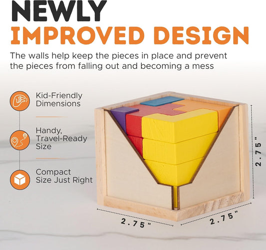Zen Fun Wooden Brain Teaser Puzzle Cube - Montessori Toy Colorful Cube Puzzle for Kids Ages 5-7 and Easy Mind Puzzle for Adults - 20 Pieces