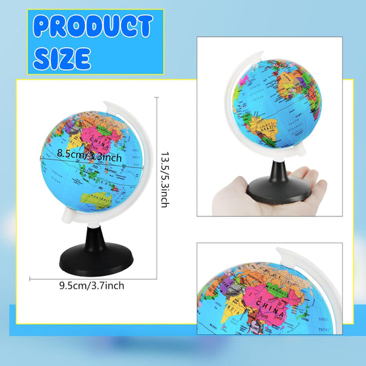 16 Pcs 3.4 Inches Mini World Globes Rotating Geographic Earth Map Globe with Stand for Learning Educational Classroom Desk Table Decoration, Blue