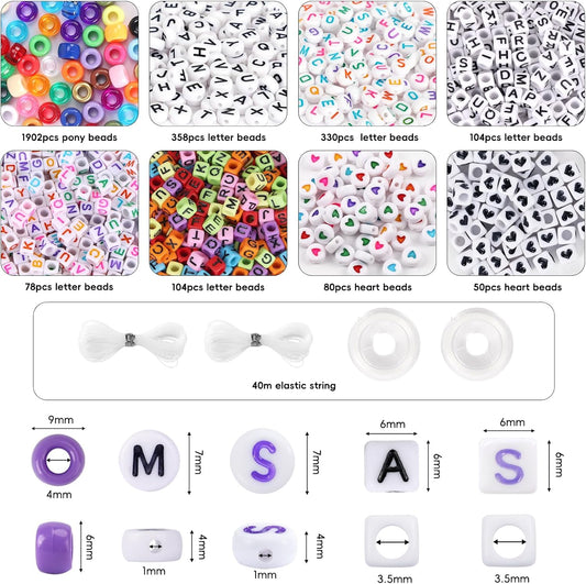 Bracelet Making Kit 96 Colors Pony Beads 3300pcs Friendship Bracelet Kit Rainbow Kandi Beads with Letter and Heart Beads Elastic Threads for Kids Adults Keychain Jewelry Necklace Making