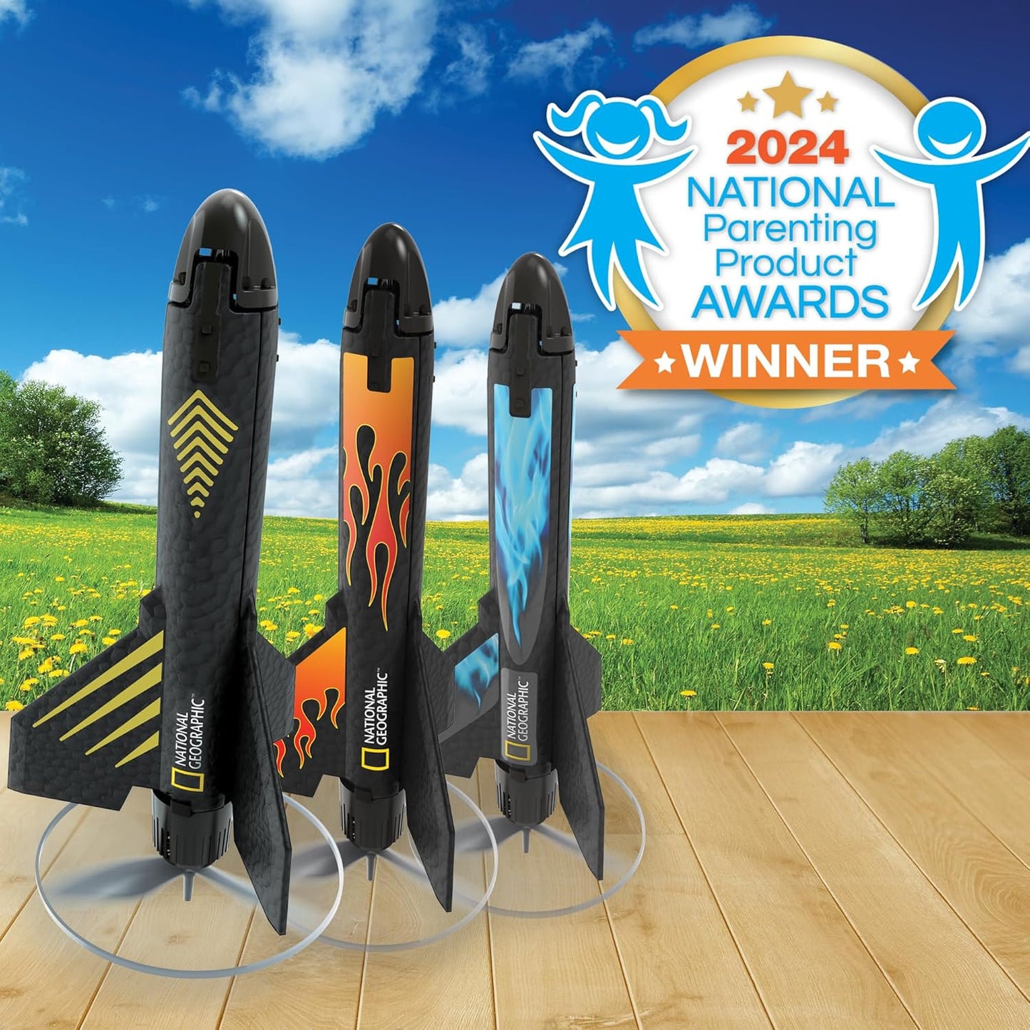 National Geographic Air Rocket Toy – Ultimate LED Rocket Launcher for Kids, Jump and Launch the Light Up, Air Powered, Foam Tipped Rockets up to 100 Feet