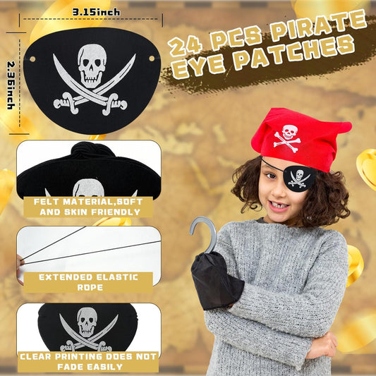 Libima 24 Pack Pirate Costume Accessories Set - Felt Eye Patches & Retractable Plastic Telescopes for Kids Birthday Party Favors, Gasparilla & Halloween Cosplay Dress Up(Vintage Style)