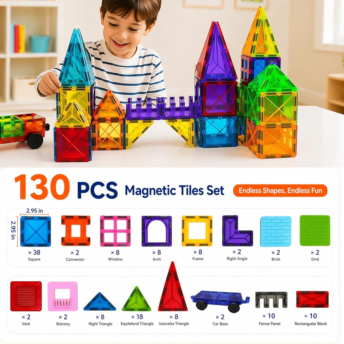 LATI Magnetic Tiles Starter Set for Kids,Beginner Magnetic Building Blocks for Early Learning, Build in 2D & 3D, Open-Ended STEM Building Toy,Easy to Start for Early Builders,Toy Gift for Ages 3–6