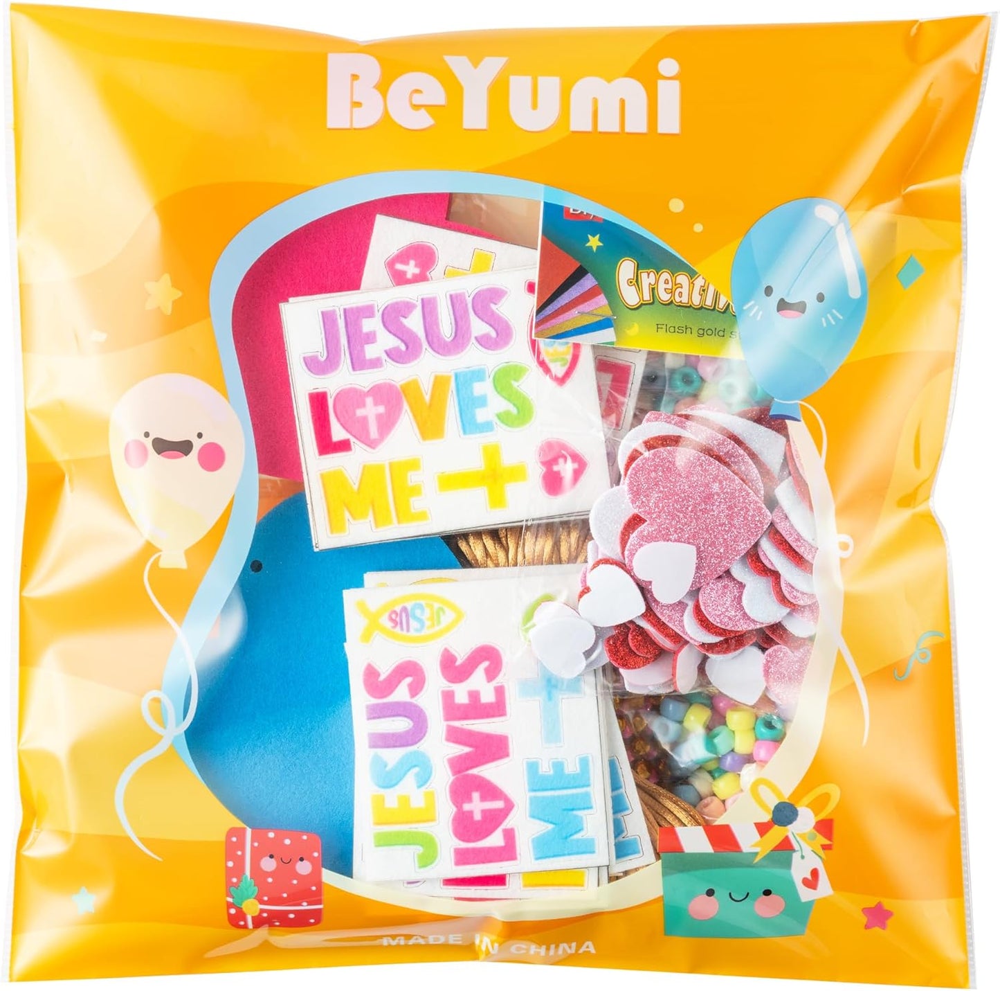 BeYumi Bunny Necklace Craft Kit - 24Pcs Bunny Peeps Felt Necklace Making Kits with Beads and Gem Sticker DIY Cute Rabbit Craft for Kids Sunday School Home Classroom Gift Party Favor Fun Activities