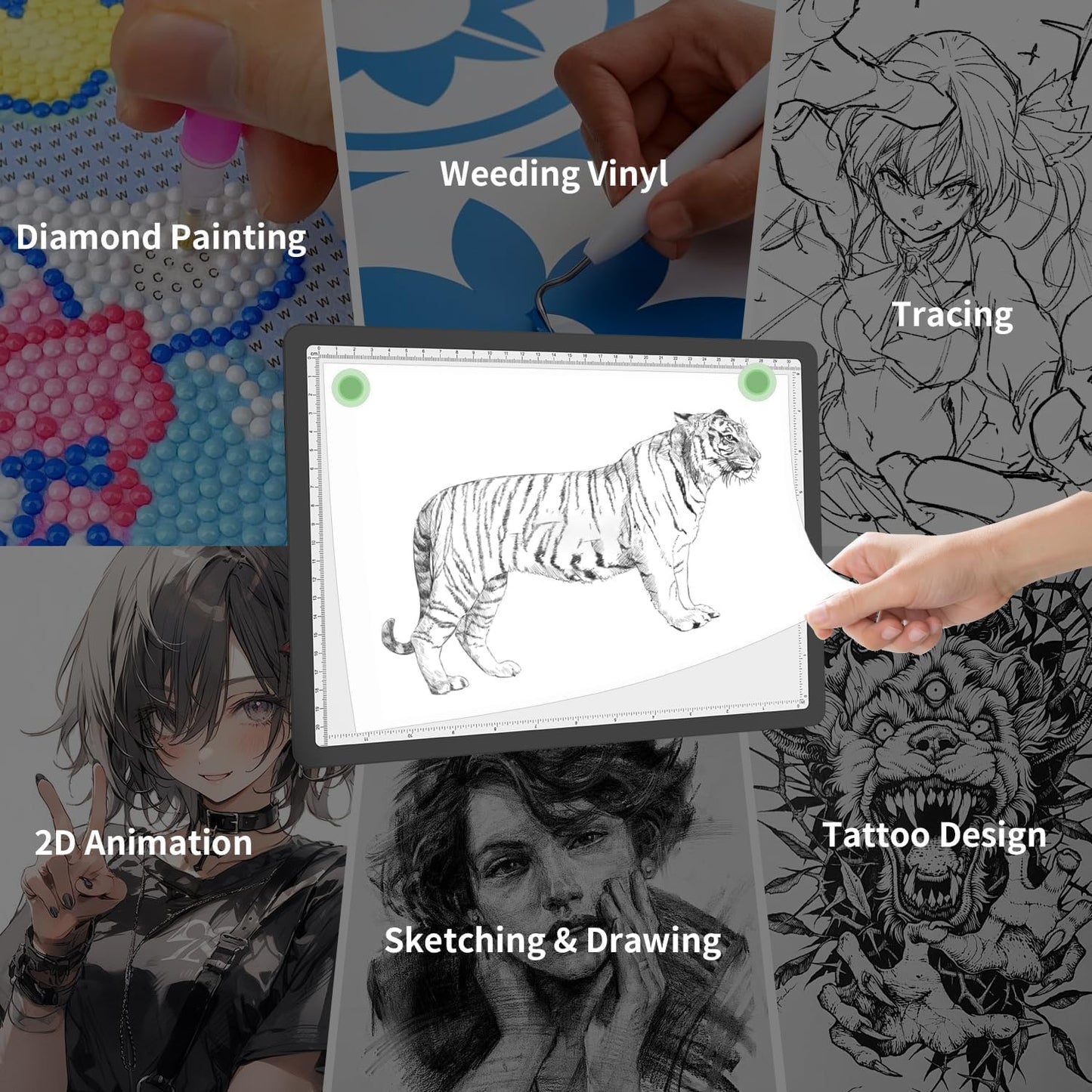 Rechargeable A3 Light Board for Diamond Painting, 5600 Lux Tracing Light Box with Side Physical Buttons, 3 Colors and 6 Levels of Brightness, LED Light Pad for Diamond Art, Drawing, Weeding Vinyl