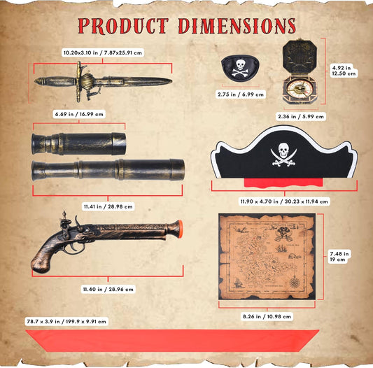 Cosplay Telescope and Compass Prop with Pirate Themed Eye Patch - Antique Retro Party Supply Accessory Decor - Vintage Treasure Spyglass Sundial Ship Captain Eye Patch for Themed Events Stage Plays