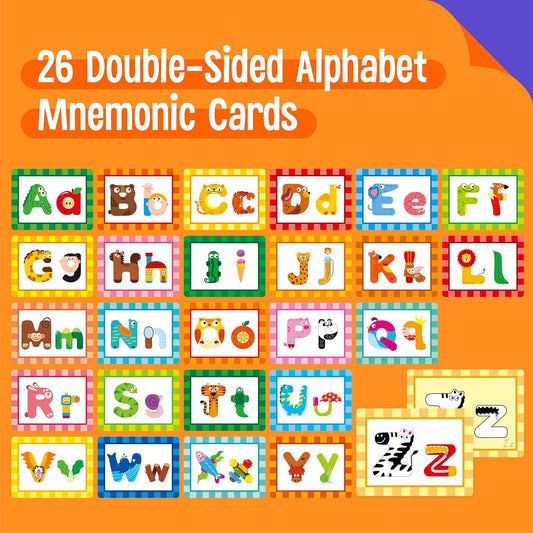 Alphabet Picture Mnemonic Cards, 26 Uppercase & Lowercase Letter Learning Cards for Kids Letter Cognition, ABC Montessori Early Learning Tool for Toddlers, Classroom & Home Activity
