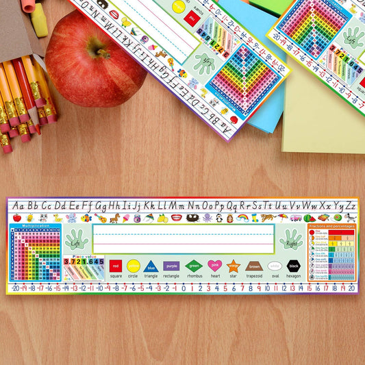 Outus 36 Pcs Classroom Nameplates Student Desk Name Tags Multipurpose Manuscript Name Plates Alphabet Multiplication Left/Right Desk Plate Topper for Kids(Classic Style,4.2 x 14.3 Inch)
