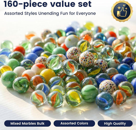 POPLAY 160PCS Glass Marbles, Marbles Game for Kids Crafts Colleting