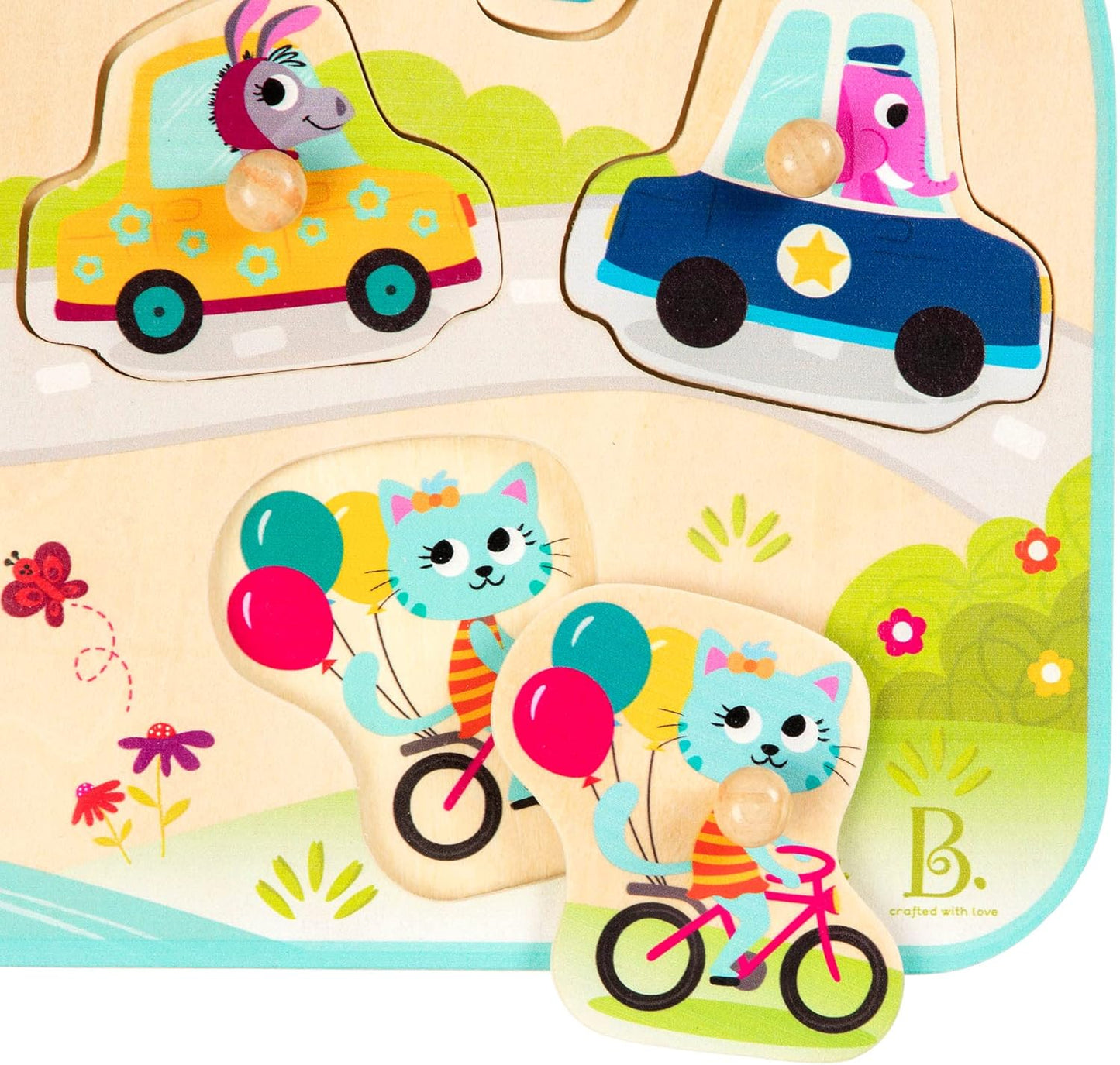 B. toys – 4 Wooden Peg Puzzles – Dinosaurs, Sea Animals, Vehicles, Farm – Puzzles for Toddlers, Kids – 18+ Months
