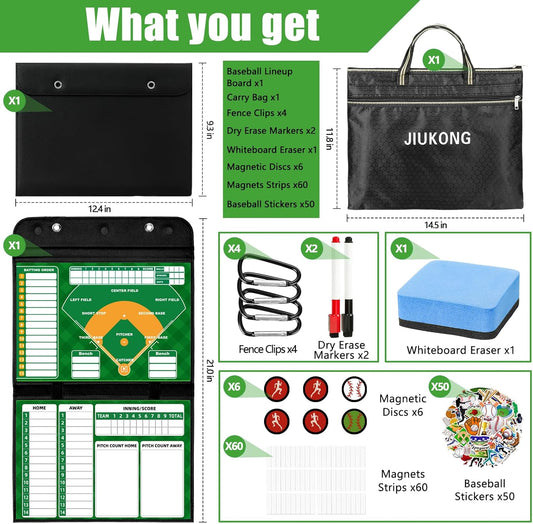 Magnetic Baseball Lineup Board for Dugout, 60 Magnets Coaching Clipboard with Dry Erase & Waterproof Bag – Dugout Organizer for Youth Baseball & Softball Coaches