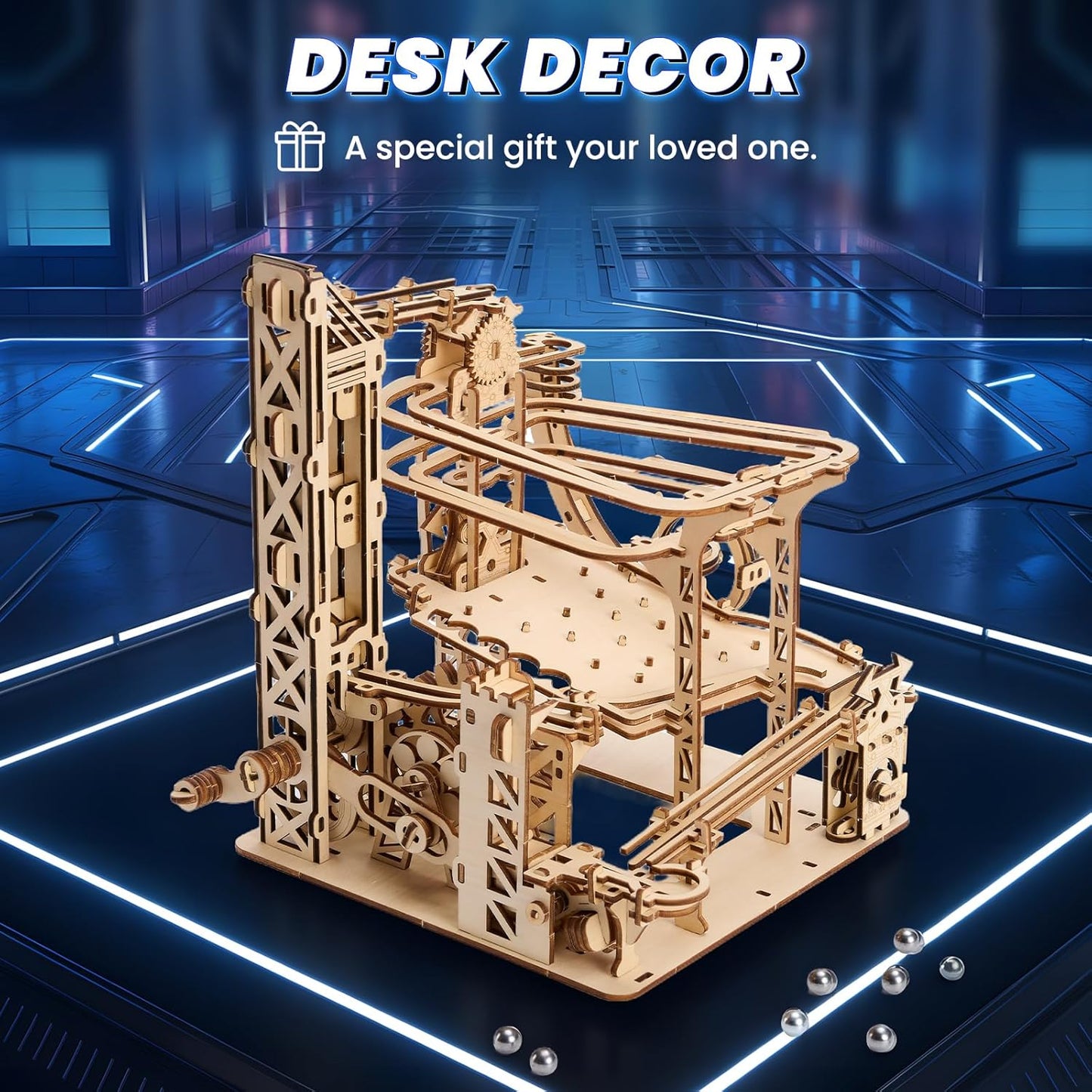 3D Wooden Puzzles for Adults: 371pcs Wood Mechanical Marble Run Model Kits with Roller Coaster Building Set for Adults - 3D Brian Teaser Desk Toys Wooden Puzzles for Men Women Hobbies Gifts