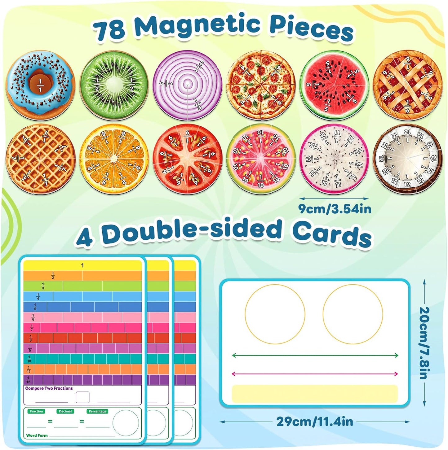 Magnetic Fraction Tiles & Circles, Bars,Math Manipulatives, Fraction Manipulatives for 2nd, 3rd, 4th, 5th Grade Classroom Must Haves Teachers Whiteboard Teaching School Homeschool Supplies