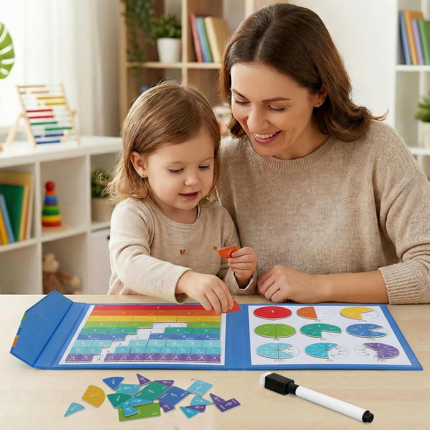 Magnetic Fraction Demonstration Book Educational Puzzle, Magnetic Fraction Tiles & Circles for Kids Math Manipulatives Fractions Tiles Montessori-inspired Score Disk Demonstrator for Elementary School