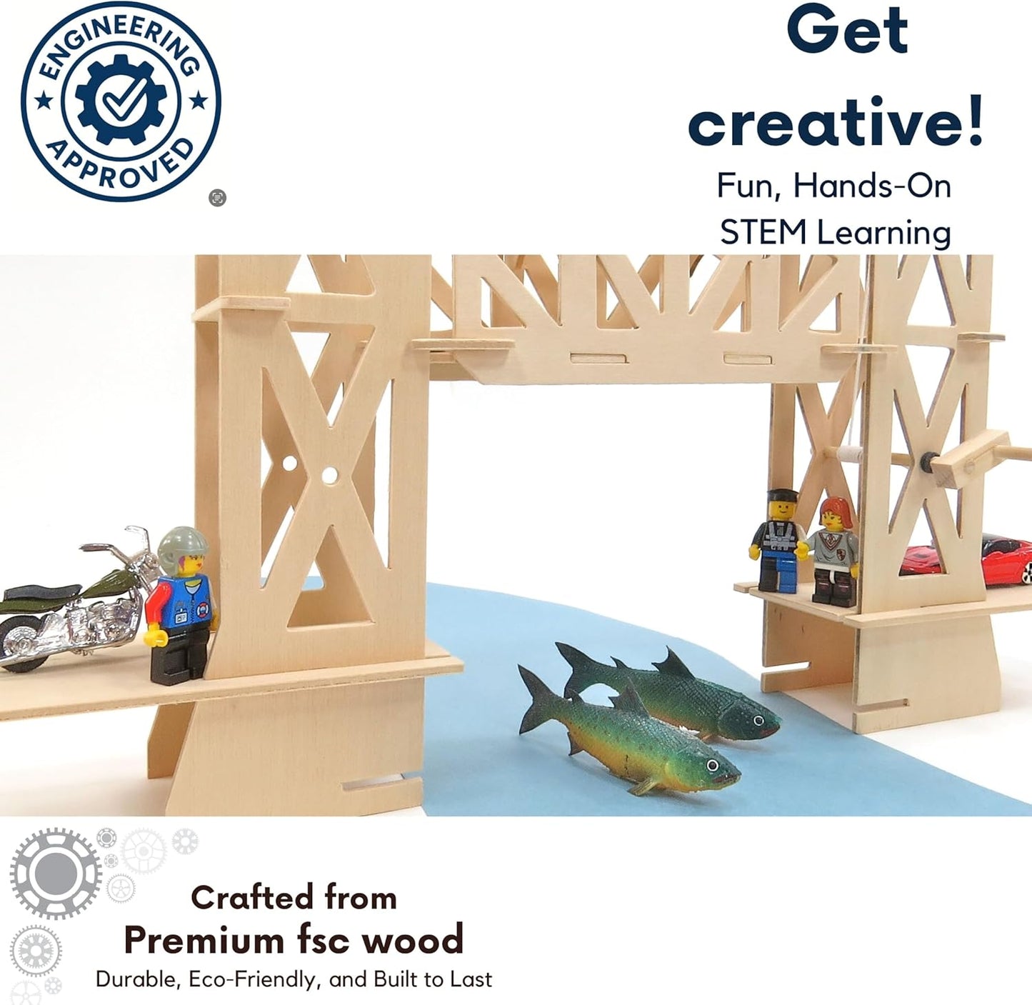 PATHFINDERS STEM Kit – Strauss Lift Bridge Model – DIY Wooden Engineering Build Kit for Kids Teens & Adults – Working Drawbridge Mechanism – Educational Gift