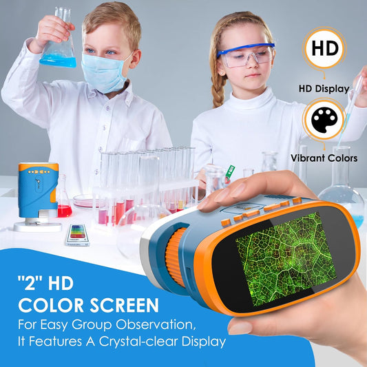 1000X Rechargeable Handheld Digital Microscope for Kids – Portable STEM Science Toy Gift with Carrying Case and USB Camera, 12 Prepared Slides, Adjustable Stand (Galaxy Blue)