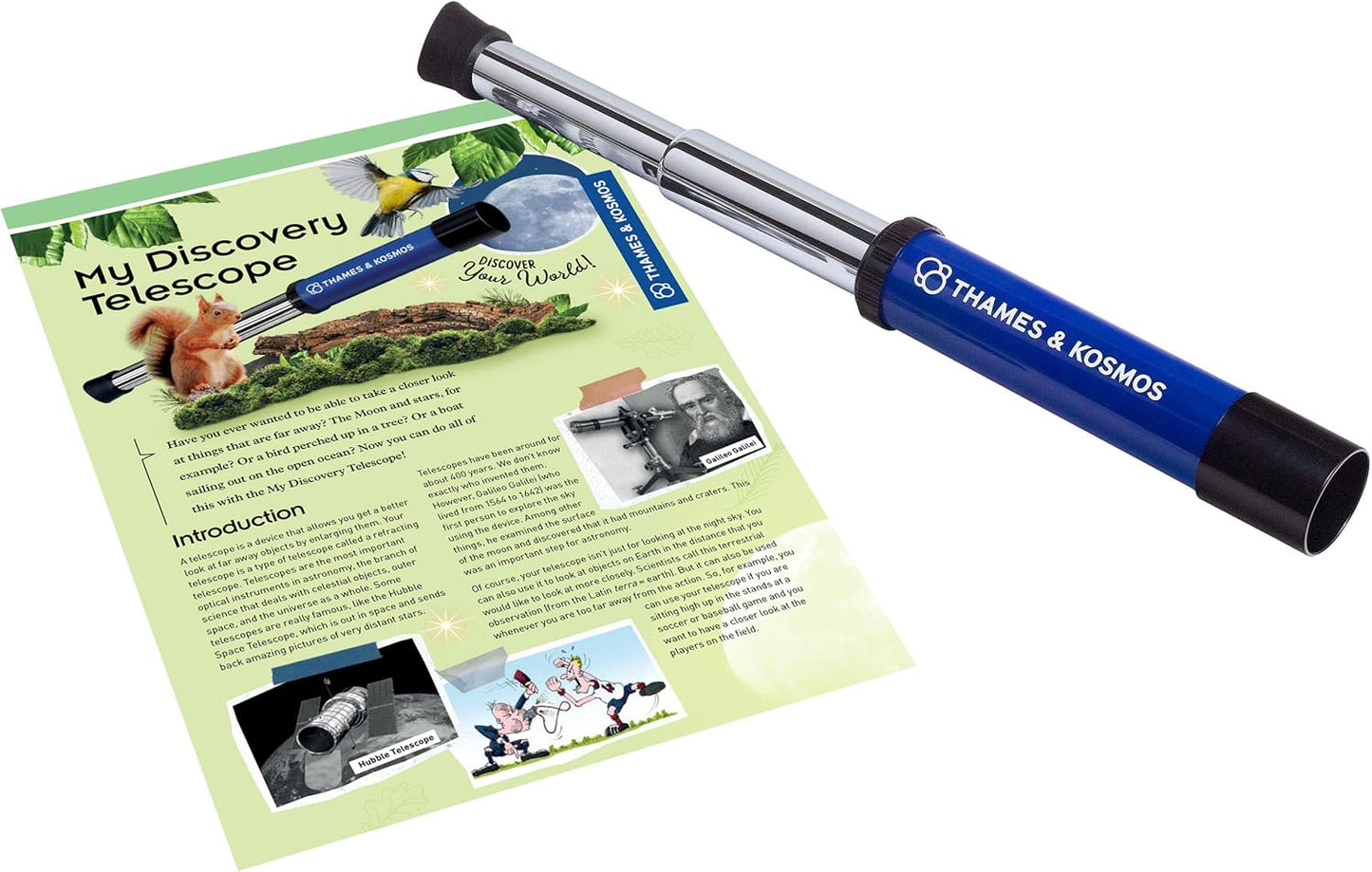 Thames & Kosmos My Discovery Telescope | Refracting Telescope with 12x Magnification | Compact & Portable for Land & Night Sky Observations | See The Moon, Planets, Wild Animals in Your Backyard!