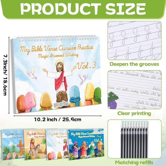 gisgfim Bible Magic Grooved Writing Practice Books for Kids Reusable Grooved Handwriting Workbooks for Kids Ages 3-8 Tracing Bible Magic Copybooks for Christian Sunday School Gifts Prizes(Cursive)