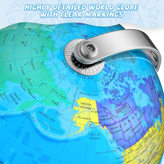 12" Illuminated World Globe for Children & Adults, Globe Lamp with World Map for Kids, Stable Heavy Metal Base, Interactive STEM Learning Gift & Night Light