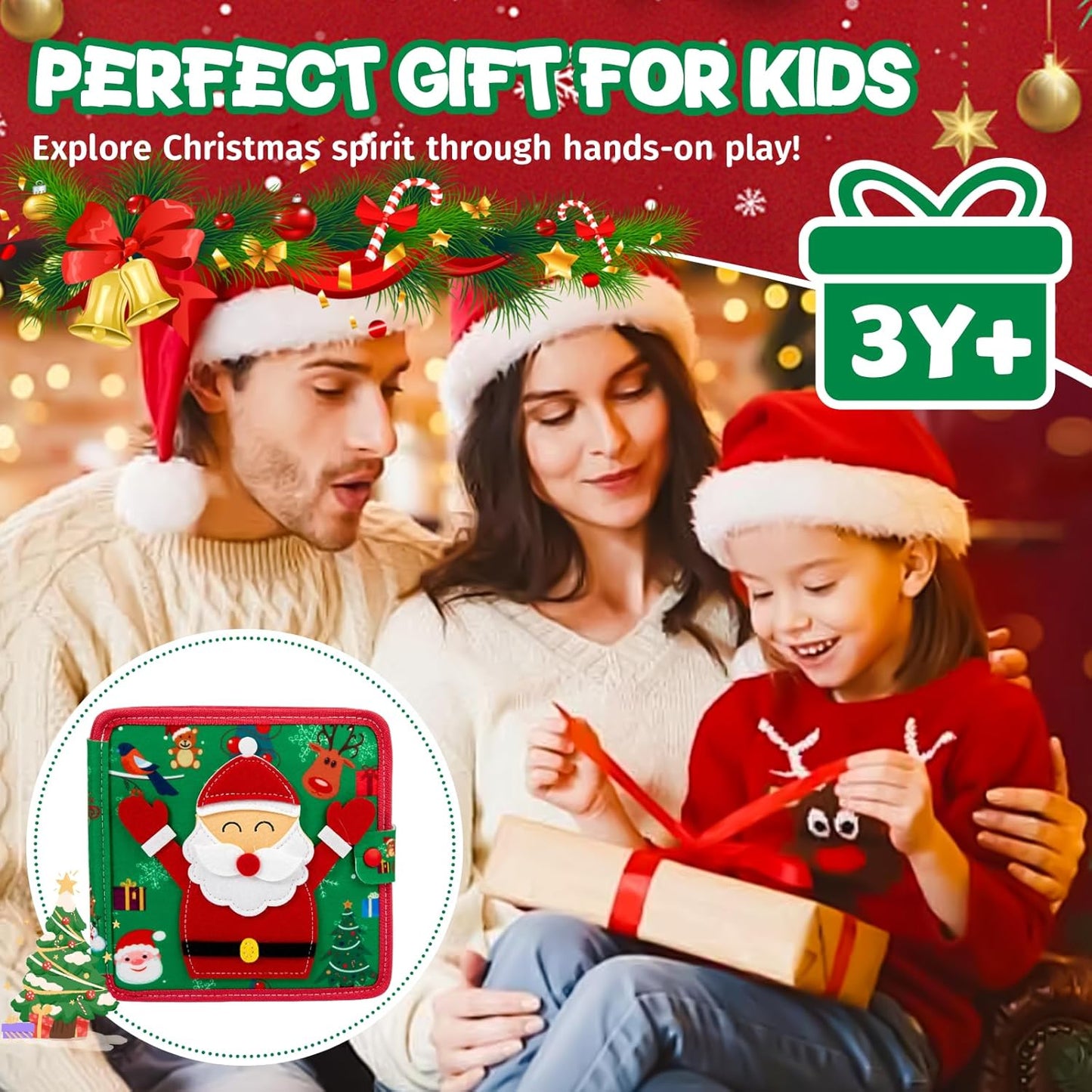 Montessori Christmas Busy Book for Toddlers 1-3- Learning Busy Book with Santa,Tree Decorating,Nativity-Autism Sensory Toy for Toddler 3-5 Airplane Travel Toy,Christmas Toddler Gifts for Girls & Boy