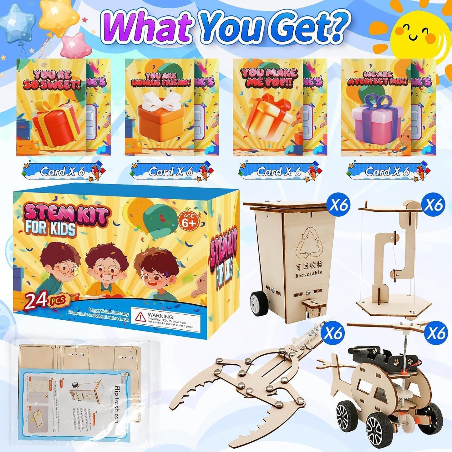 24 Pcs Party Favors for Kids Age 6-10, Treasure Box Toy Stem Kit Party Favors Science STEM Kits for Boys girls Age 6 7 8 9 10 12 Classroom Giveaways, Carnival Prizes, Birthday Treats, Party Supplies