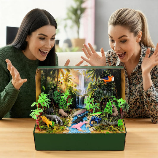 Teyva Daily 48 Pcs Dinosaur Diorama Kit Habitat Project Box Set 3D Dinosaurs Diorama Supplies Include Dinosaurs Model Figures & Eggs Volcano Artificial Trees with Cardboard for DIY Crafts Gifts