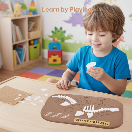 Woodtoe 2 PCS Dinosaur Sensory Table Inserts, Double-Sided Dinosaurs Puzzle for Flisat Trofast, 3D Wooden Dinosaur Puzzle, Sensory Sand & Water Table Accessories, Science Toys STEM Kits for Kid Age 3+