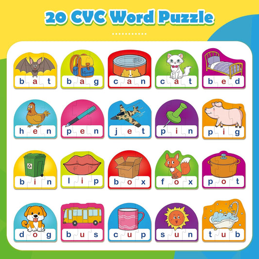 CVCC & CCVC Puzzle Cards for Kids,Phonics Games,Speech Therapy Toys for Toddlers,3 Alphabet Letter Word Puzzle,Learning Reading Spelling Games,Preschool Kindergarten Classroom Must Haves