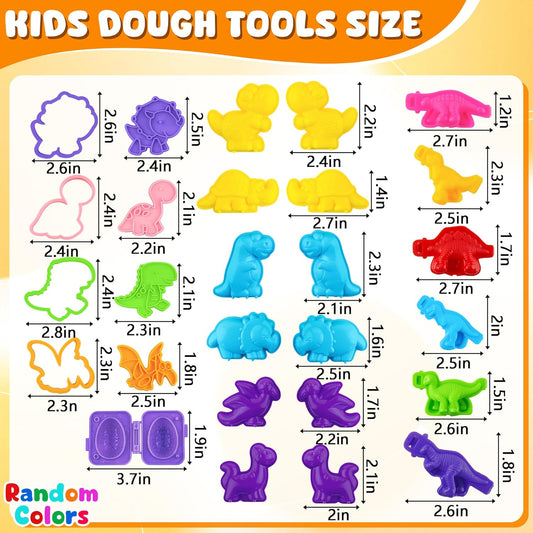 Dinosaur Dough Tools Set for Kids, 27 PCS Dinosaur Molds and Accessories for Creative Fun, Dough Starter Kit for Kids Ages 3-8, Random Color