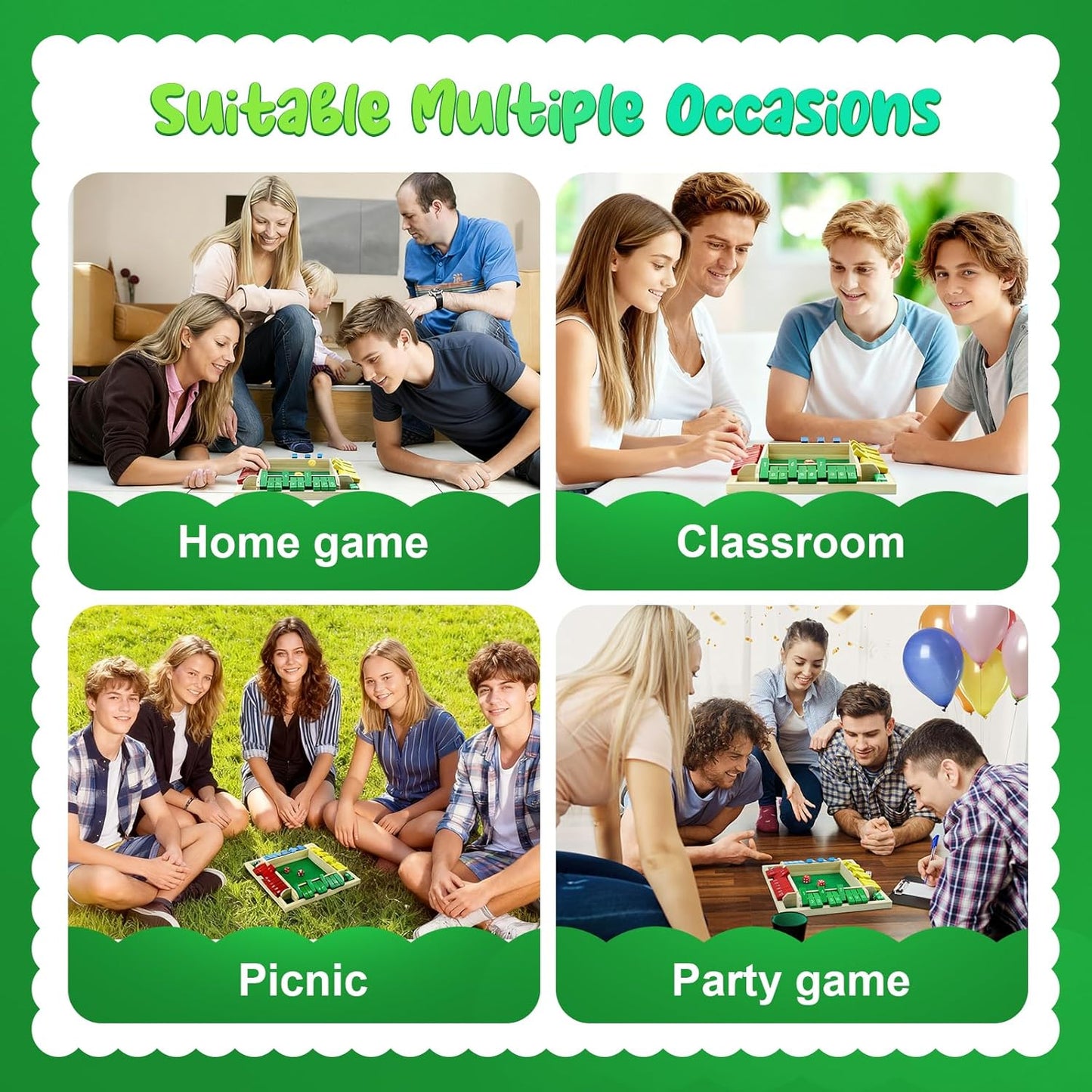 rytopt Shut The Box Game, Stocking Stuffers, 2-4 Player Family Wooden Board Table Math Games, Board Games, Valentines, 8 Dices Tabletop Game, Christmas Party Favors (8.6 Inches)