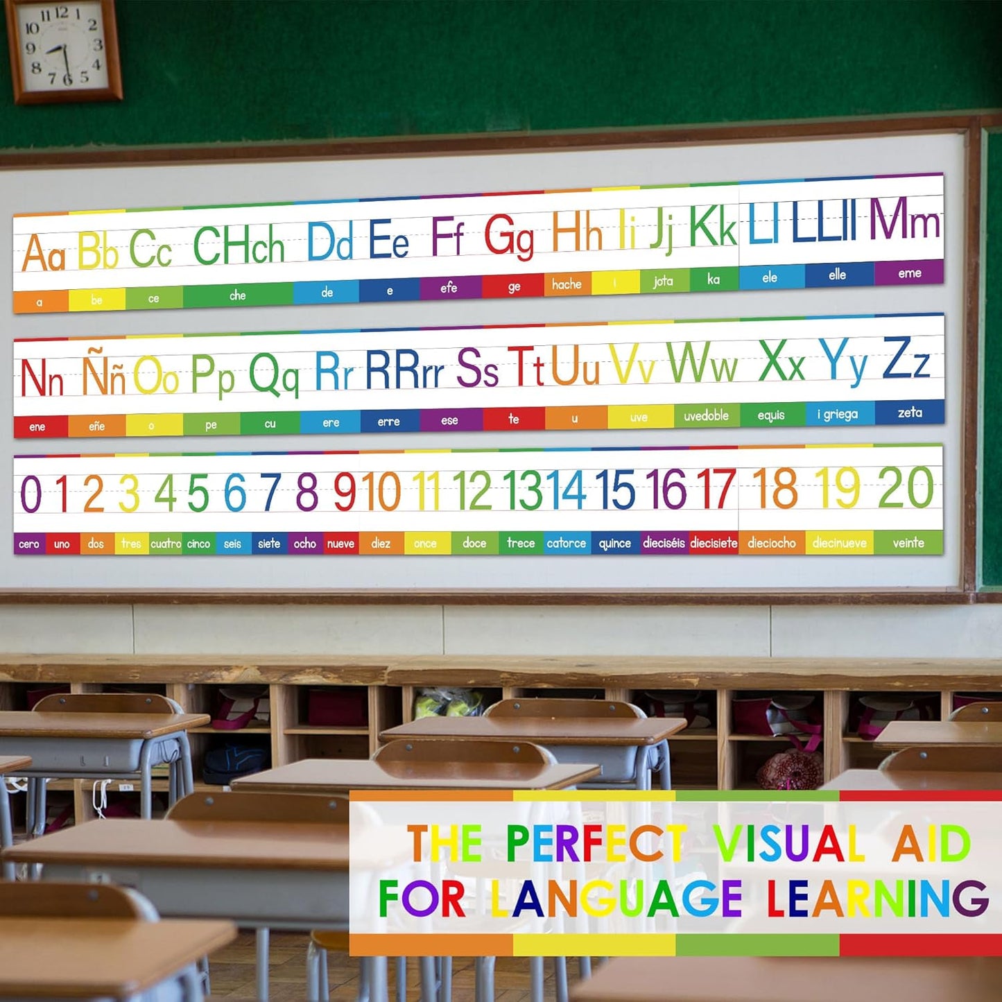 YIYDONG 15 Pieces Spanish Alphabet Line Bulletin Board Set Alphabet for Classroom Wall ABC Spanish Posters for Classroom Decor