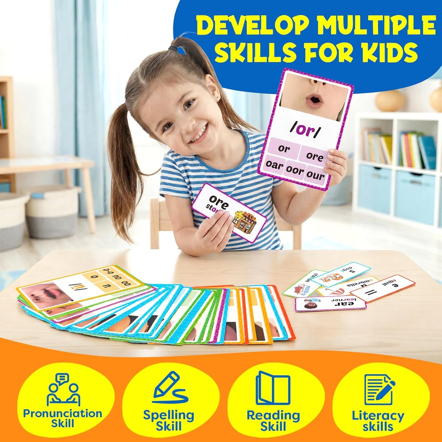 Phonics Sound Wall Set,Letter Sounds Sight Words Flash Cards,Learn to Read Sounds Phoneme Speech Therapy Materials,Phonics Games for Kids Kindergarten,Phonemic Awareness Speak Spell Learning Activity