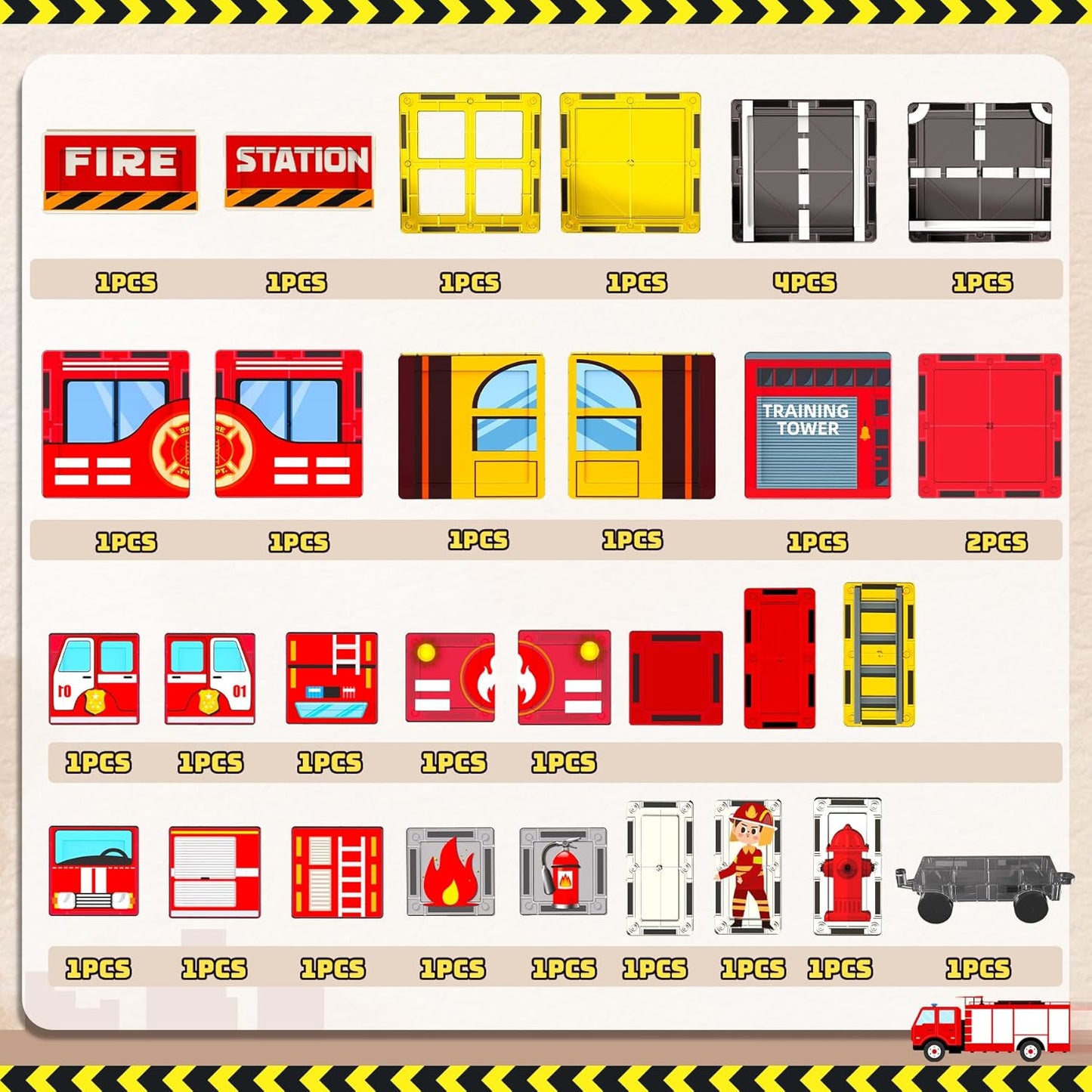 SKTMYY Magnetic Tiles Construction Toys with Road & Crane & Marble Run, Double-Sided Fire Station & Building Magnet Tiles for Kids Ages 4-8, STEM Magnetic Blocks Gifts for 3 4 5 6 7 8 Year Old Boys
