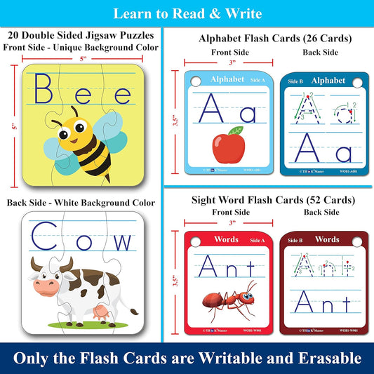 Think2Master Spelling Word Flashcards. 20 Double Sided Self Correcting Jigsaw & 78 (Writable, Erasable) Flash Cards