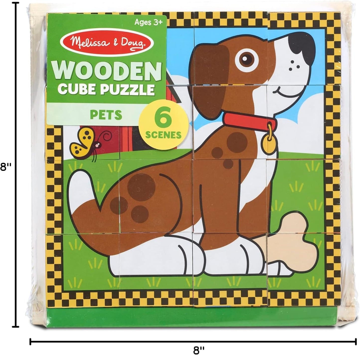 Melissa & Doug Pets Wooden Cube Puzzle With Storage Tray (16 pcs)