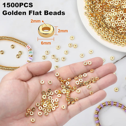 1500pcs 6mm Flat Round Spacer Beads Disc Loose Jewelry Making Beads for DIY Bracelet Necklace Earring Craft Supplies, Gold & Silver