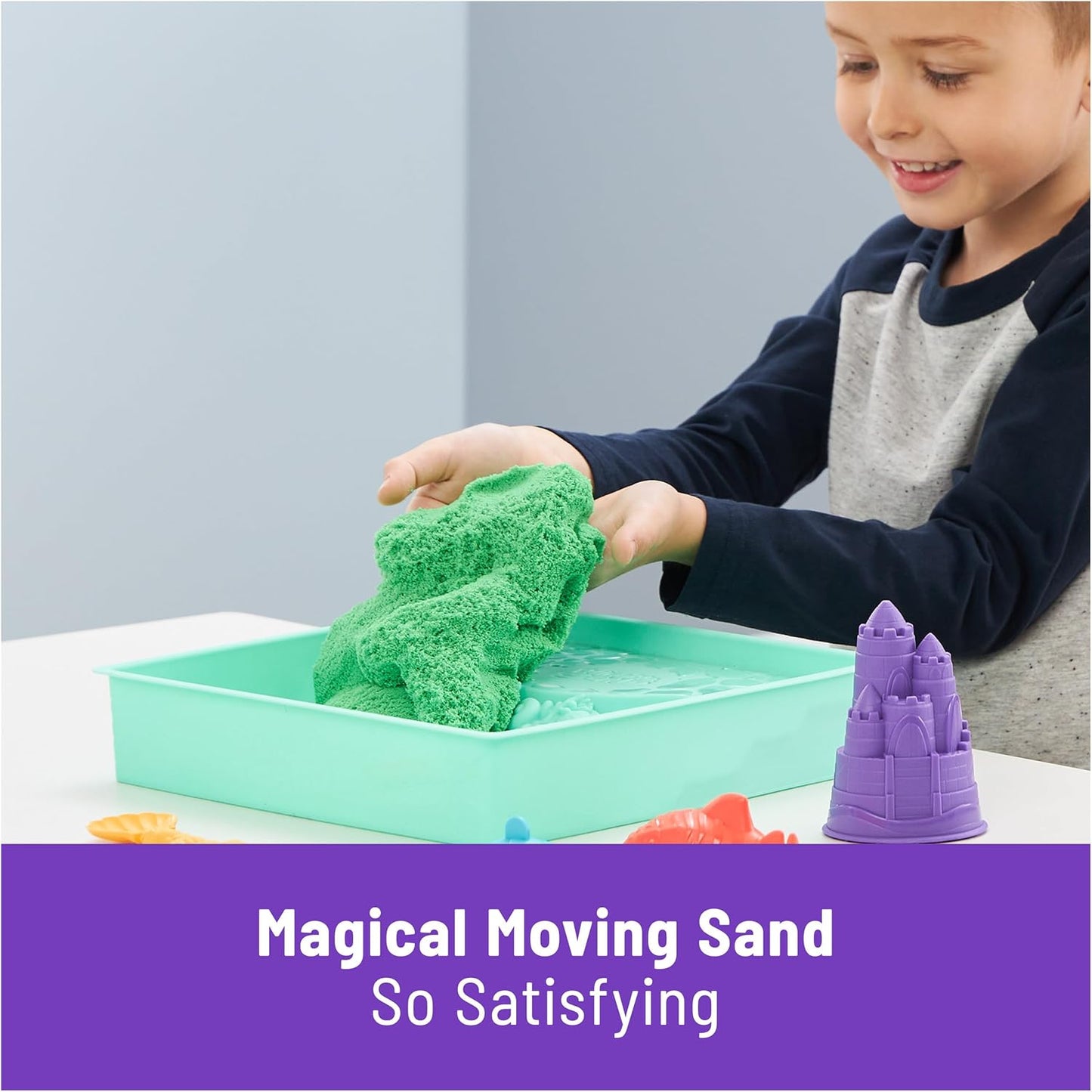 Kinetic Sand, Sandbox Set with 1lb Blue Play Sand, 4 Tools & Molds, Storage, Sensory Toys for Kids Ages 3 and up