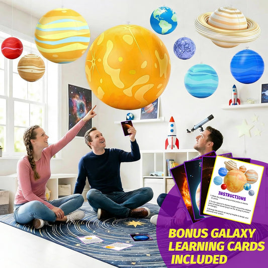 Inflatable Solar System Planets with Lights, 2026 Upgraded Inflatable Solar System 9 Giant Hanging Planets Astronomy Gifts for Ages 5-7, 6-8, 8-12 Outer Space Themed Room Party Decoration