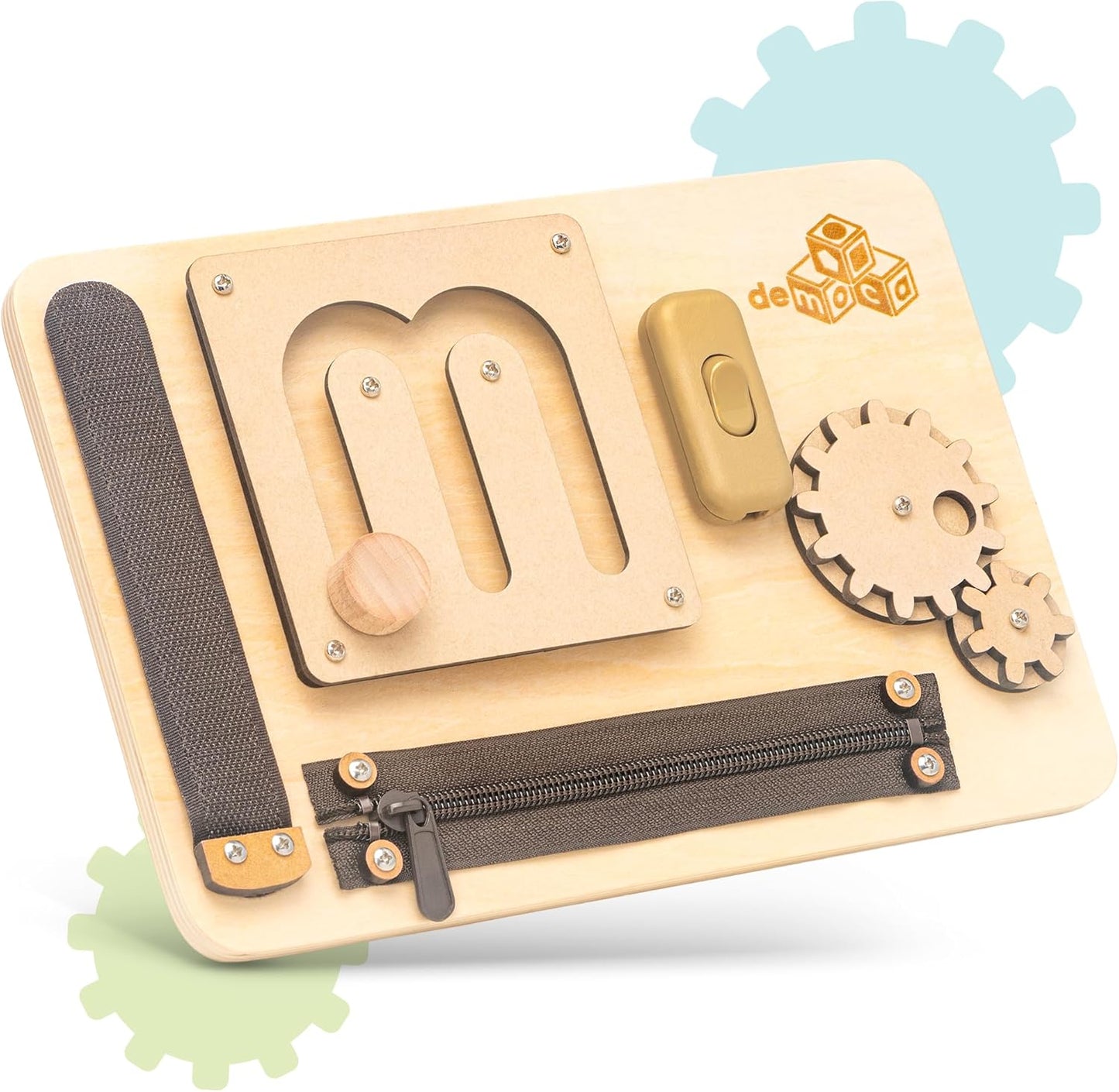 deMoca Toddler Busy Board for 1 Year Old, Travel Baby Wooden Montessori Busy Board for Toddlers 1–3, Switch and Fidget Activities for Early Motor Skills and Travel Play